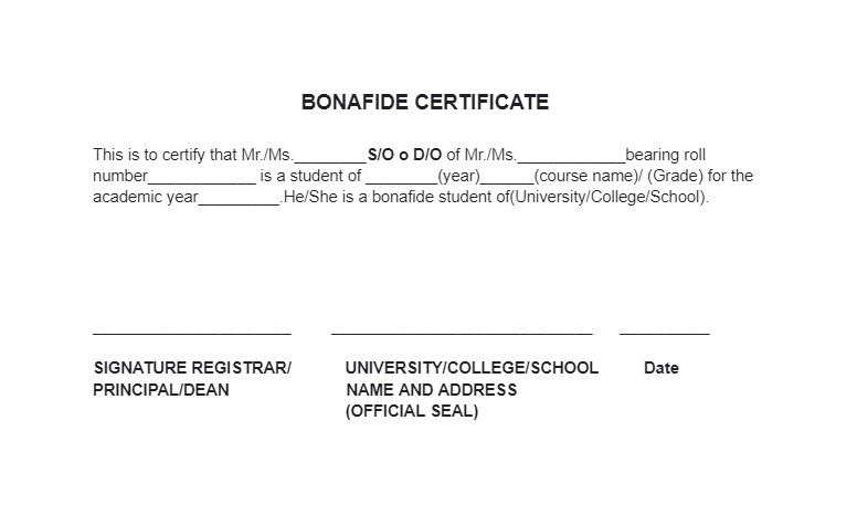 BONAFIDE CERTIFICATE for employee