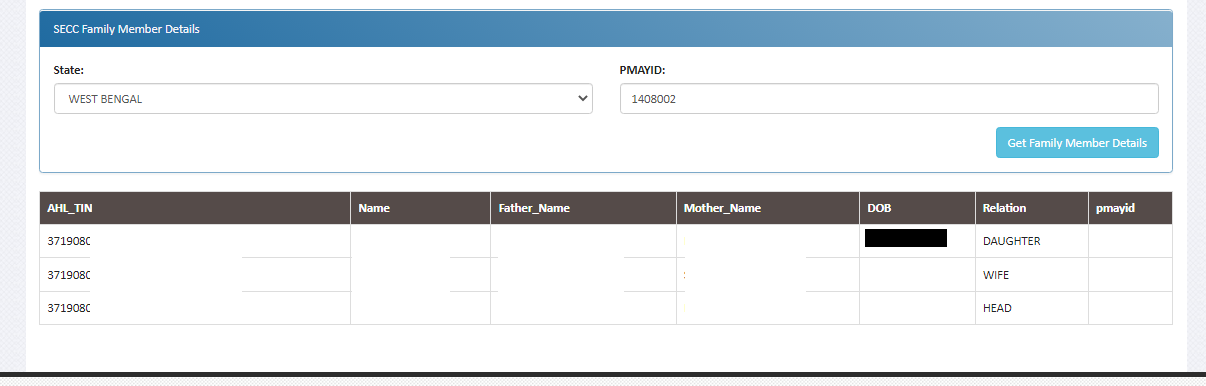 SECC Family Member Details