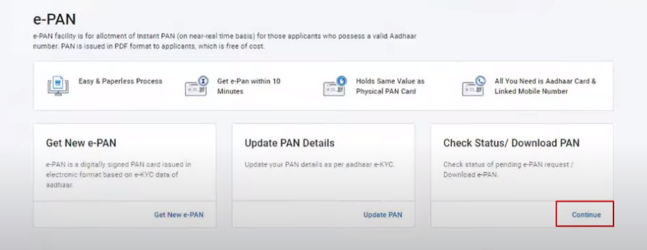 Status and Download e-PAN step 1