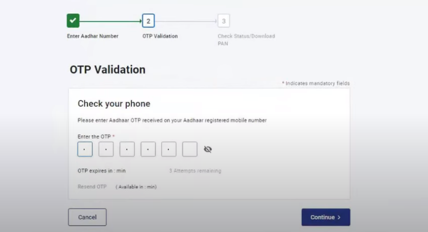 Status and Download e-PAN step 3