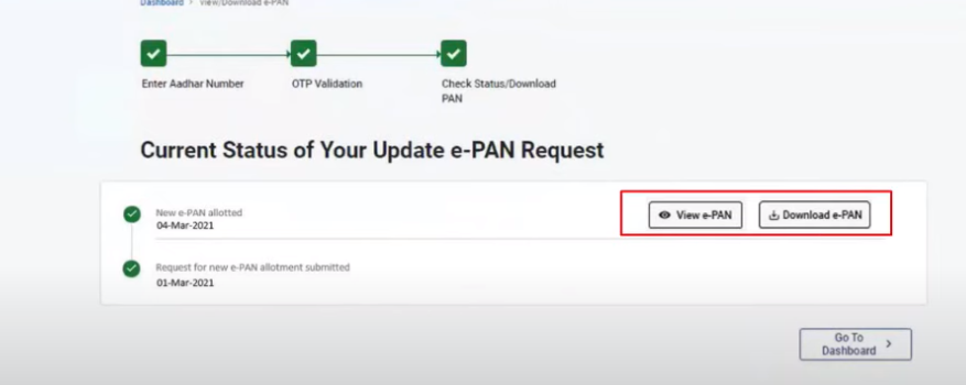 Status and Download e-PAN step 4